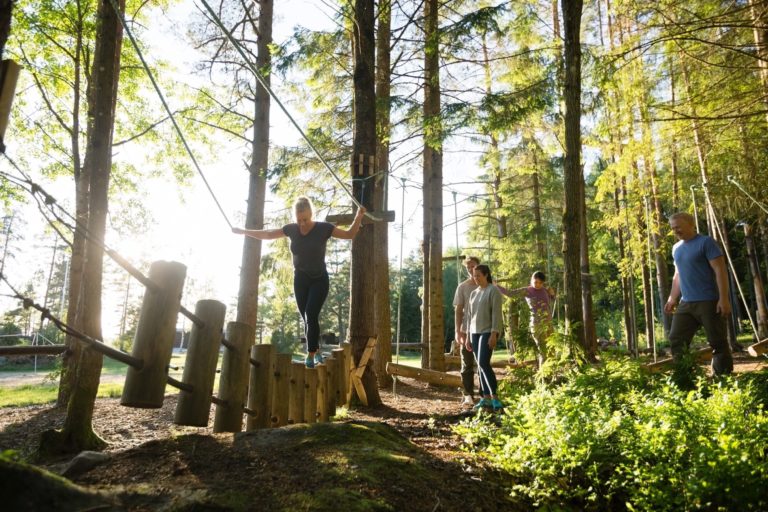 Famille sur le parcours d'initiation à l'accrobranche