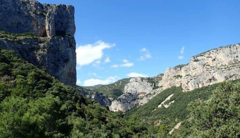 Vue sur un site d'escalade à Saint-Guilhem-le-Désert